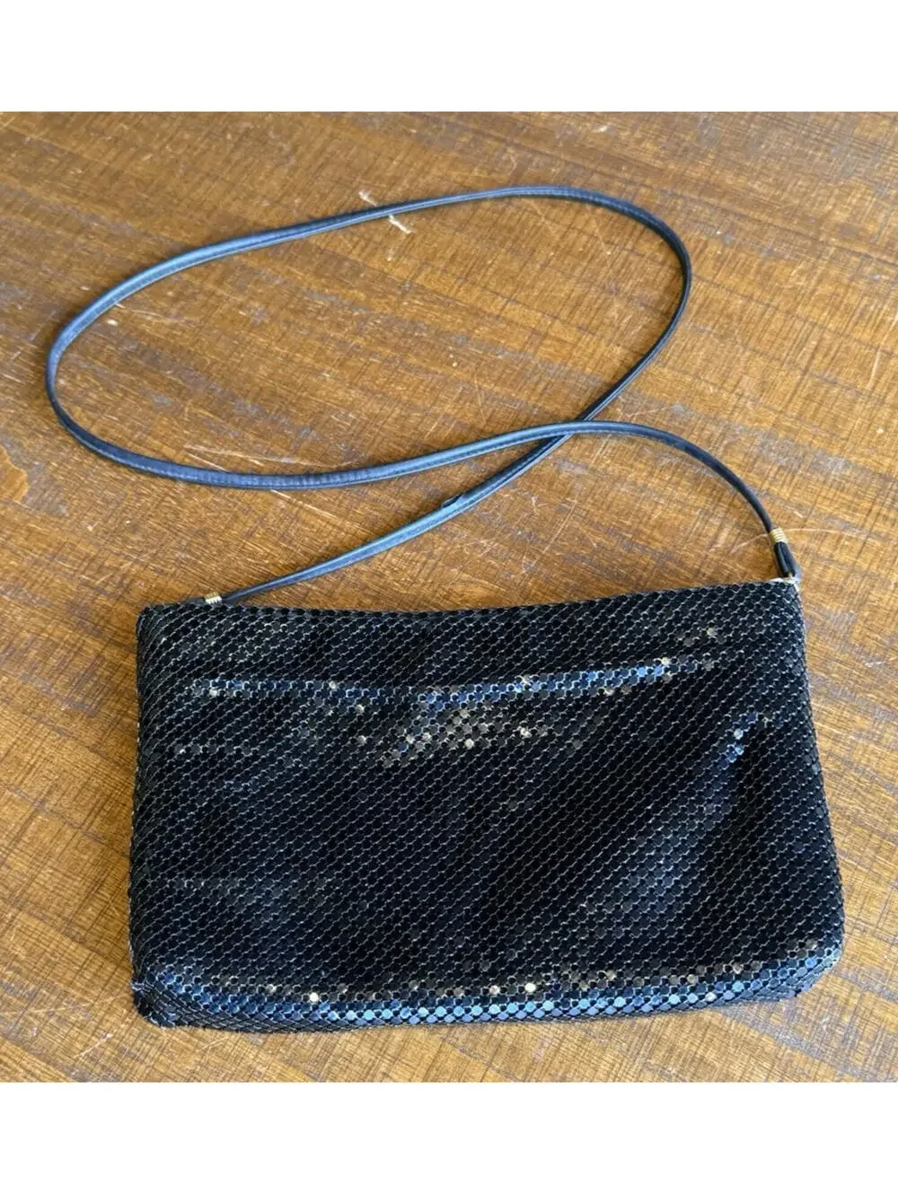 Vintage Whiting‎ & Davis Metal Mesh Purse – Black 1980s Crossbody Evening Bag